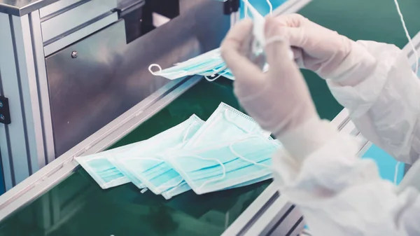 Face mask production line in modern factory