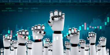 Makine öğrenimi kullanan yapay zeka robotu tarafından kontrol edilen gelecekteki finansal teknoloji