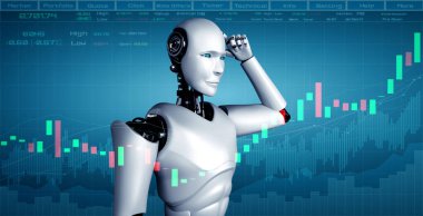 Makine öğrenimi kullanan yapay zeka robotu tarafından kontrol edilen gelecekteki finansal teknoloji
