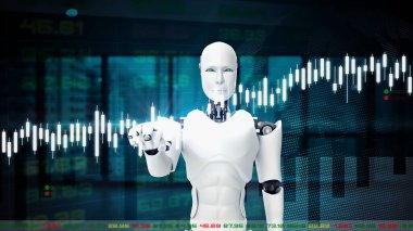 Fütürist robot, borsa ticareti için yapay zeka CGI
