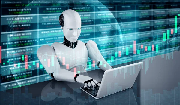 Future financial technology controlled by AI robot using machine learning — Stock Photo, Image