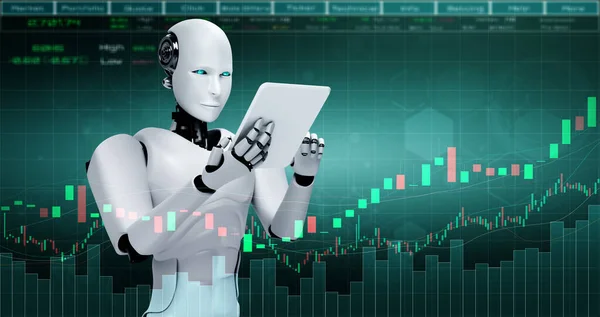 컴퓨터 학습을 이용 한 인공지능 로봇이 제어하는 미래의 금융 기술 — 스톡 사진