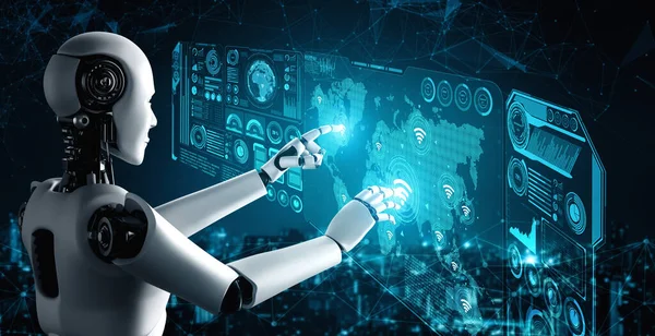 Connexion Internet contrôlée par robot IA et processus d'apprentissage automatique — Photo