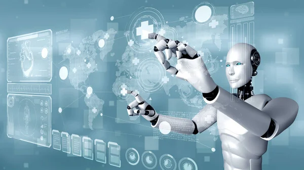 Tecnología médica futura controlada por robot AI usando aprendizaje automático — Foto de Stock