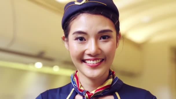 Cabin crew or air hostess working in airplane — Stock Video