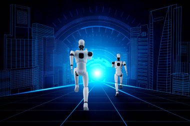 Koşan robot insansı hızlı hareket ve hayati enerji gösteriyor