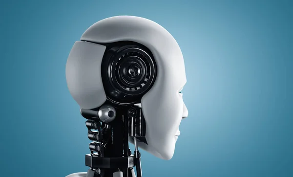 İnsansı yapay zeka robot kafasının arka plan görüntüsü — Stok fotoğraf