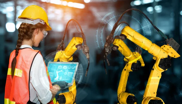 Intelligens ipari robotfegyverek digitális gyári gyártási technológiához — Stock Fotó