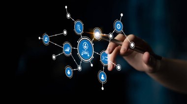 A hand reaching towards a dynamic digital interface symbolizes the intersection of data analytics and technology in modern business practices, representing innovation and connectivity. Tessel