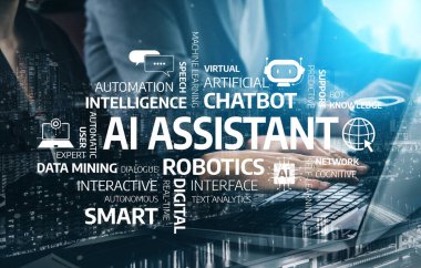 An engaging scene showcasing hands typing on a laptop, surrounded by various keywords highlighting the impact of artificial intelligence and automation in modern technology. Tessel