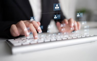 Kurumsal organizasyon şeması ve takım yapısı net organizasyon, yönetim ve operasyonel planlama için hiyerarşi, takım ve yapıyı gösteriyor