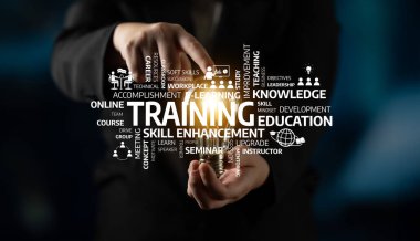 Engaging visual representation of training and skill development with hands holding various icons, symbolizing education, knowledge, and personal growth. Tessel