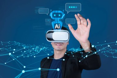 Yapay zeka sanal asistanı Chatbot ile yapay zeka konsepti ile insan etkileşimi, yapay zeka mühendisliği, LLM yapay zeka derin öğrenimi iş desteği için üretken yapay zeka kullanımı. FaaS