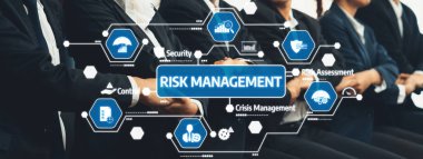 Explore key concepts in risk management presented in a professional setting, showcasing visual icons and frameworks while emphasizing teamwork and strategic planning. Amity