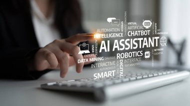 A professional setting depicting the concept of an AI assistant, highlighting various elements like automation, robotics, and intelligent solutions for modern work environments. Tessel