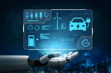 AI, pilin durumunu takip ederek EV şarj gösterge panelini yönetir, yenilenebilir güç kullanımını optimize eder ve akıllı enerji izleme aracılığı ile karbon emisyonlarını azaltır.