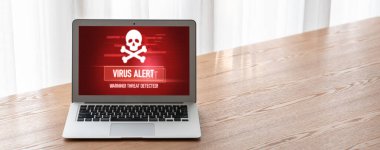 Bilgisayar ekranındaki virüs uyarısı mobil siber tehdit, hacker, bilgisayar virüsü ve kötü amaçlı yazılım tespit edildi