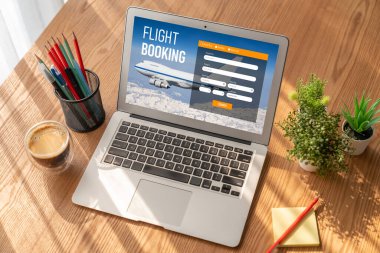 Online uçuş rezervasyon sitesi mod rezervasyon sistemi sağlar. Seyahat teknolojisi kavramı .