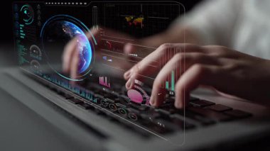 Dünya çapında dijital iletişimi, veri alışverişini ve internet bağlantısını gösteren yüksek teknolojili küresel ağ bağlantı arayüzü. Küresel bağlantı, veri etkileşimi ve dünya çapında iletişim. Thunk