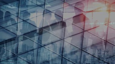 An abstract digital composition featuring code overlays on skyscrapers, illustrating the blend of technology and business discussions in urban settings. Xenic