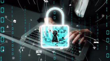 This image illustrates a cutting-edge cyber security concept featuring a digital lock overlaying a laptop, symbolizing data safety and modern information security measures. Xenic