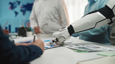 AI-powered technology assisting corporate teams in forecasting market trends and optimizing financial planning in a modern business setting. Noogenesis AI