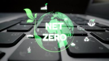 Çevresel denge, dijital sürdürülebilirlik ikonları, yeşil enerji hedefleri ve gelecek için eko-bilinçli dijital iş dönüşümü ile ağ sıfır ve sürdürülebilirlik kavramları. Muxer