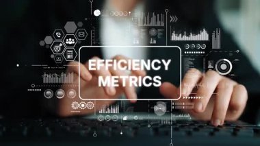 Business Professional Analyzing Efficiency Metrics with Modern Technology and Data Visualization Tools in Office Setting. Asymptotic smart data analytic.