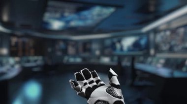 A detailed view of a robotic hand engaged with a digital security interface, highlighting a lock symbol that represents technology, innovation, and cybersecurity themes. Auvana