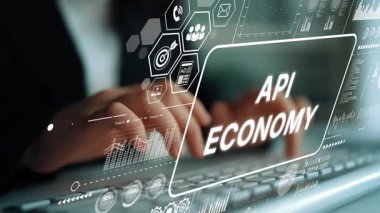 Eller klavyede ve API Ekonomi Teknoloji ve İş Analizi Üzerine Metin Gösterme Arayüzü. Asemptotik akıllı veri analitiği.