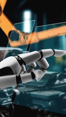 Cybernated industry robot and robotic arms for assembly in factory production . Concept of artificial intelligence for industrial revolution and automation manufacturing process .