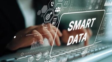 Modern Technology Concept with Hands Typing on Keyboard and Smart Data Graphic Overlay Representation. Asymptotic smart data analytic.