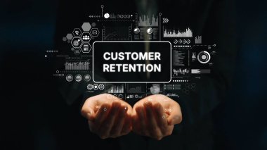 Grafikler ve Veri Analitik Kavramlarıyla Müşteri Tutma Sembolleri. Asemptotik akıllı veri analitiği.