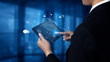 Küresel dijital iletişimin görselleştirilmesi ve küresel ağ, dijital ağ, iletişim ağı ve çevrimiçi ağ gibi çeşitli platformlar arasında çevrimiçi olması. Kefil