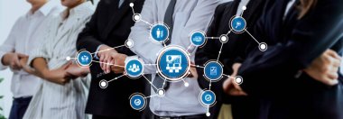 Team Collaboration and Management Concepts with Business Icons Representing Connectivity and Workflow. Amity