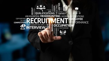 A professional businessman interacts with digital recruitment concepts, illustrating essential strategies for hiring, talent acquisition, and employee engagement. Tessel