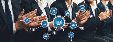 Business Meeting with Data Analysis Graphics, Collaboration, Technology Trends, and Focused Audience Engaged in Analytics Presentation. Amity