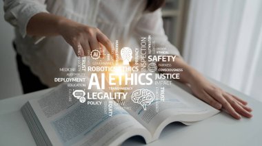 This image showcases the key themes surrounding artificial intelligence ethics, emphasizing safety, justice, and transparency in technology discussions and practices. Tessel