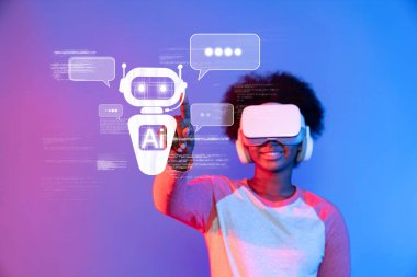 A user experiences advanced virtual reality while interacting with generative AI chatbot technology, illustrating the intersection of innovation and digital communication. XDMCP