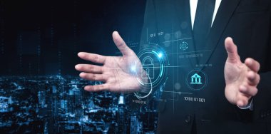 Biyometrik kilit ve veri korumasıyla siber güvenlik sistemi arayüzü. Siber güvenlik erişim, kimlik, siber güvenlik tehditleri önler ve siber güvenlik dijital sistemleri destekler. Kefil