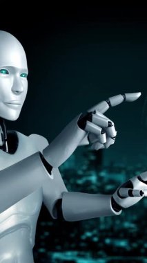 Futuristic robot artificial intelligence huminoid AI for industrial factory technology development and machine learning concept. robotic bionic science research for future of human life. 3D rendering.