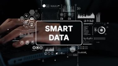 Modern Workplace Concept Featuring Hands on Laptop with Smart Data Graphics and Digital Analytics Visualizations. Asymptotic smart data analytic.