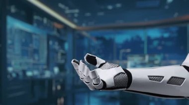 A robotic hand reaches out with a glowing lock symbol, illustrating advanced security concepts in a digitally advanced environment, highlighting the importance of cybersecurity. Auvana