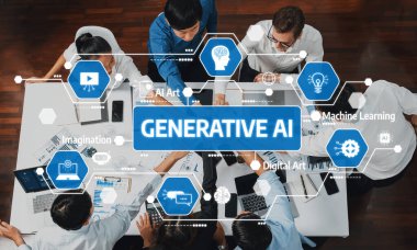 A dynamic team collaborates at a workshop exploring generative AI, digital art, and machine learning concepts. Ideas and creativity are amplified through technology. Amity