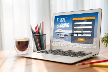 Online uçuş rezervasyon sitesi mod rezervasyon sistemi sağlar. Seyahat teknolojisi kavramı .