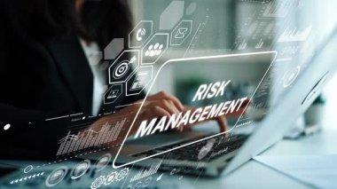 Professional Business Person Engaged in Risk Management with Data Visualization and Technology Elements in Modern Office Setting. Asymptotic smart data analytic.