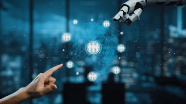 İnsan ve robot işbirliğinin gelecekteki tasviri, modern ofis ortamında teknoloji ve işgücünün kesişiminin gösterilmesidir. Auvana