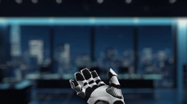 A robotic hand reaches for a target icon, symbolizing the integration of technology and business strategies. The background showcases a modern digital workspace, emphasizing innovation. Auvana