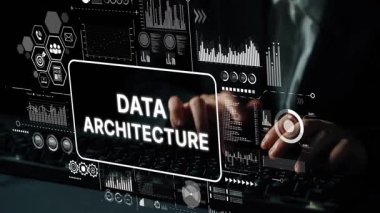 Modern Data Architecture Concept with Digital Interface and Analytics Visuals in Background. Asymptotic smart data analytic.