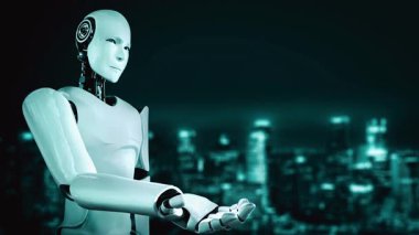 Futuristic robot artificial intelligence huminoid AI for industrial factory technology development and machine learning concept. robotic bionic science research for future of human life. 3D rendering.